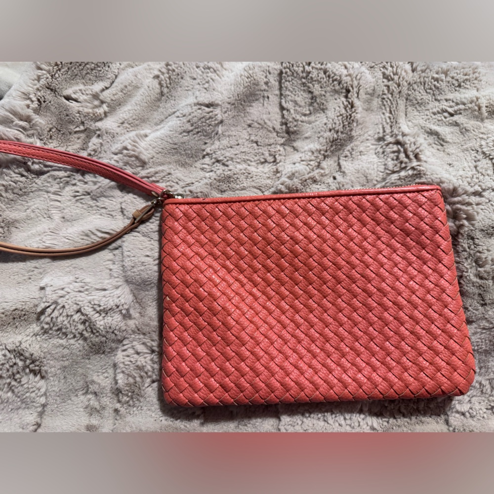 Banana Republic Orange Woven Leather Clutch Wristlet